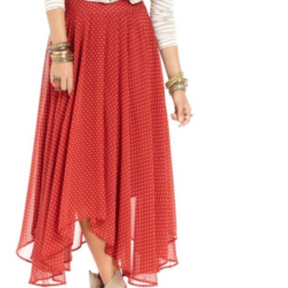 Free People Red Polka Dot Maxi Skirt